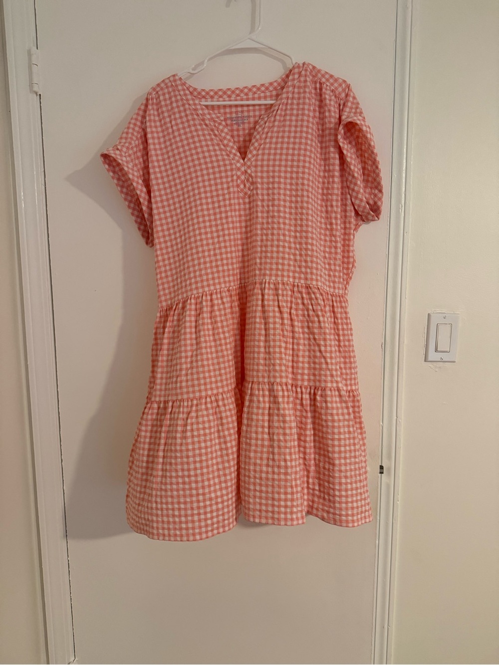 Vineyard Vines Pink Gingham Tiered Mini Dress